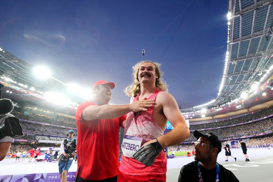 Dylan Armstrong reaches out to hug Ethan Katzberg