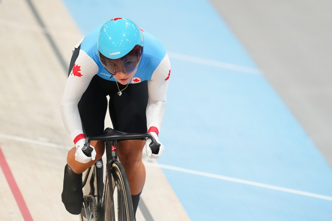 Lauriane Genest races in women's keirin