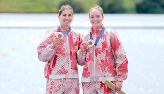 Katie Vincent and Sloan Mackenzie pose with their bronze medals