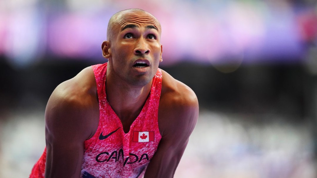 Damian Warner competes in the decathlon hurdles at the 2024 Paris Olympic Games in France on Saturday, August 3, 2024. Photo by Leah Hennel