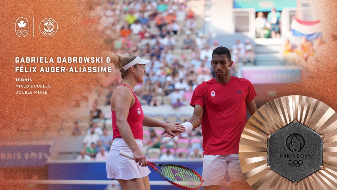 A graphic showing bronze medal winners Felix Auger-Aliassime and Gaby Dubrowski.