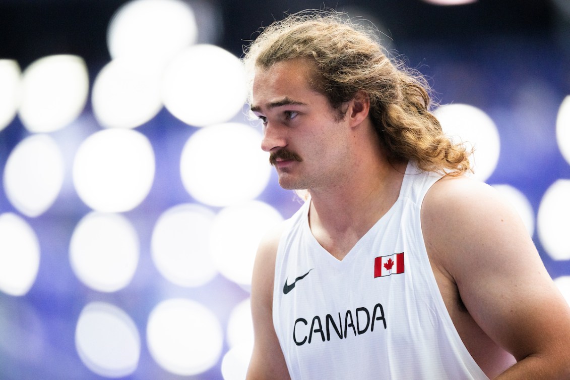 Ethan Katzberg competes in hammerthrow during the 2024 Paris Olympics Games in France on Friday, August 2, 2024. Photo by Mark Blinch