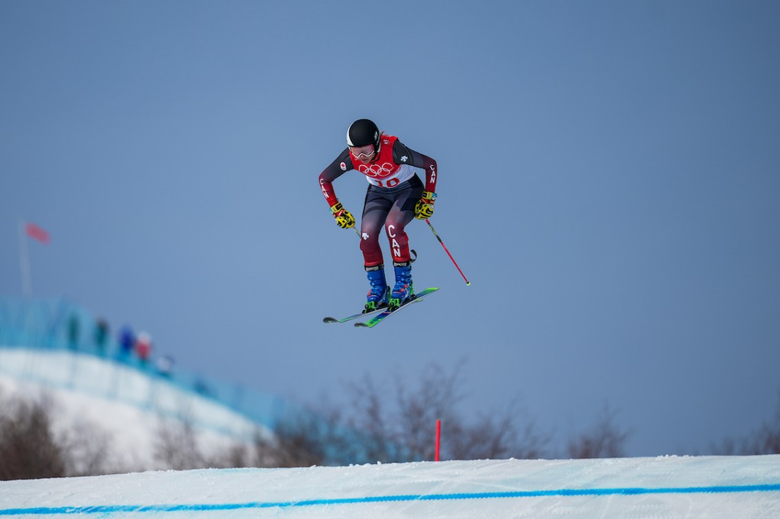 Hannah Schmidt flies through the air on skis