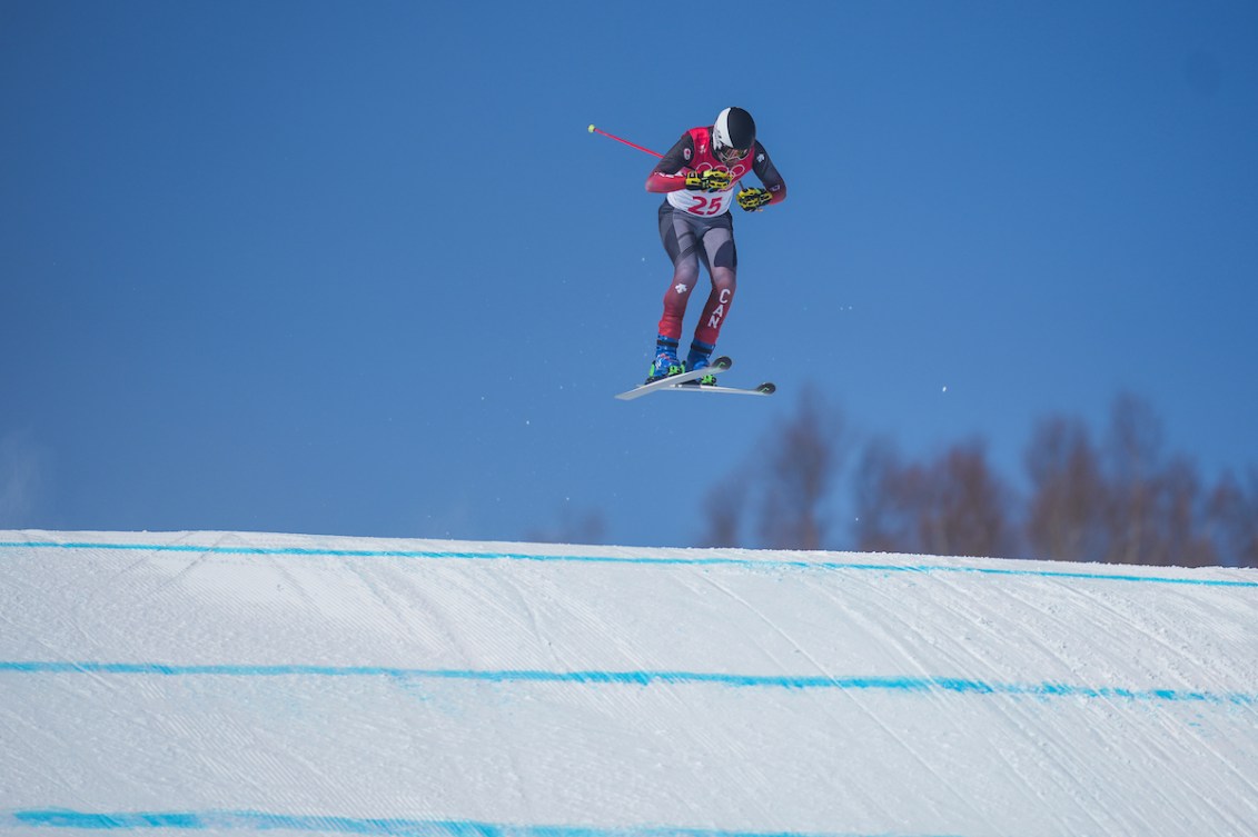 Jared Schmidt flies through the air on skis