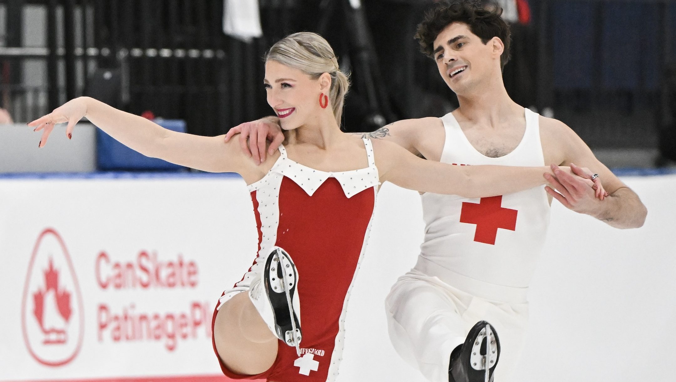 Piper Gilles and Paul Poirier perform their rhythm dance at the Canadian National Skating Championships in Laval, Que., Saturday, January 18, 2025. THE CANADIAN PRESS/Graham Hughes