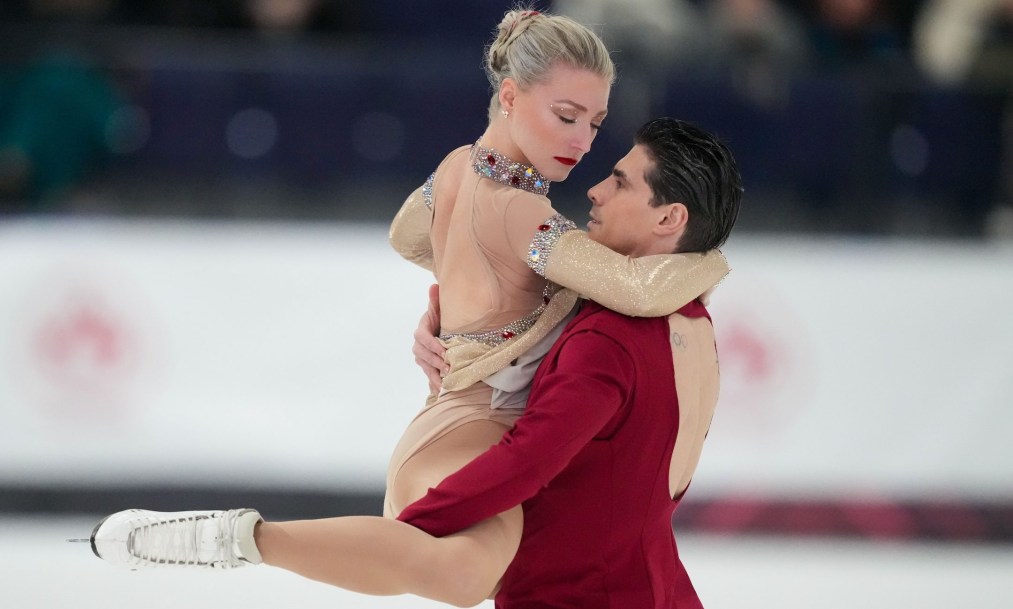 Piper Gilles and Paul Poirier perform their free dance in the ice dance competition at the Canadian National Skating Championships in Laval, Que., on Sunday, Jan.19, 2025. THE CANADIAN PRESS/Christinne Muschi