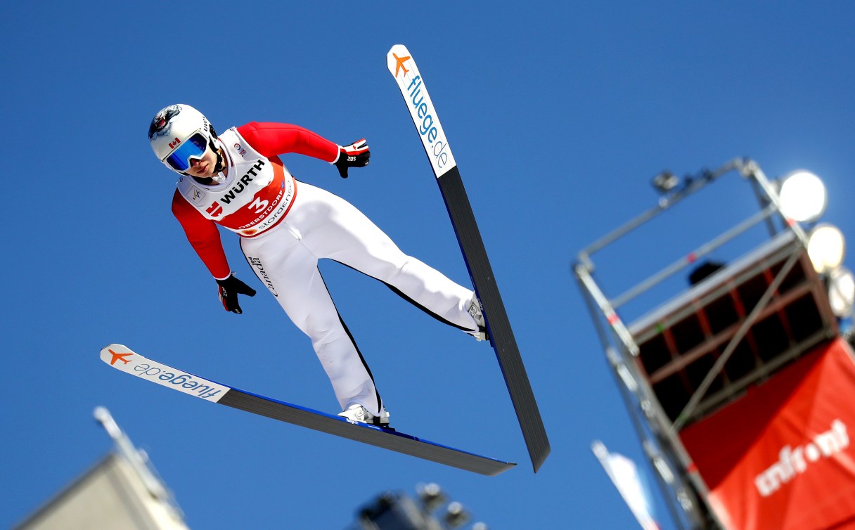 Natalie Eilers soars through the air at an event in Germany.