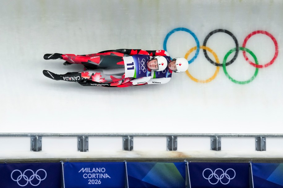 Team Canada’s Kailey Allan and Beattie Podulsk compete in Luge Women's Doubles Run 1