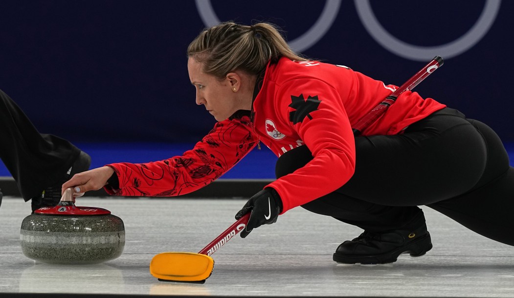 Rachel Homan in action during the women's curling round robin session
