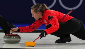 Rachel Homan in action during the women's curling round robin session