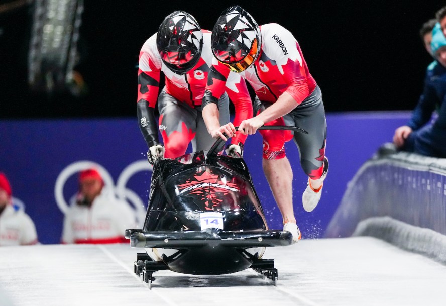 Team Canada's Jay Dearborn and Mike Evelyn compete in Bobsleigh 2-man heats