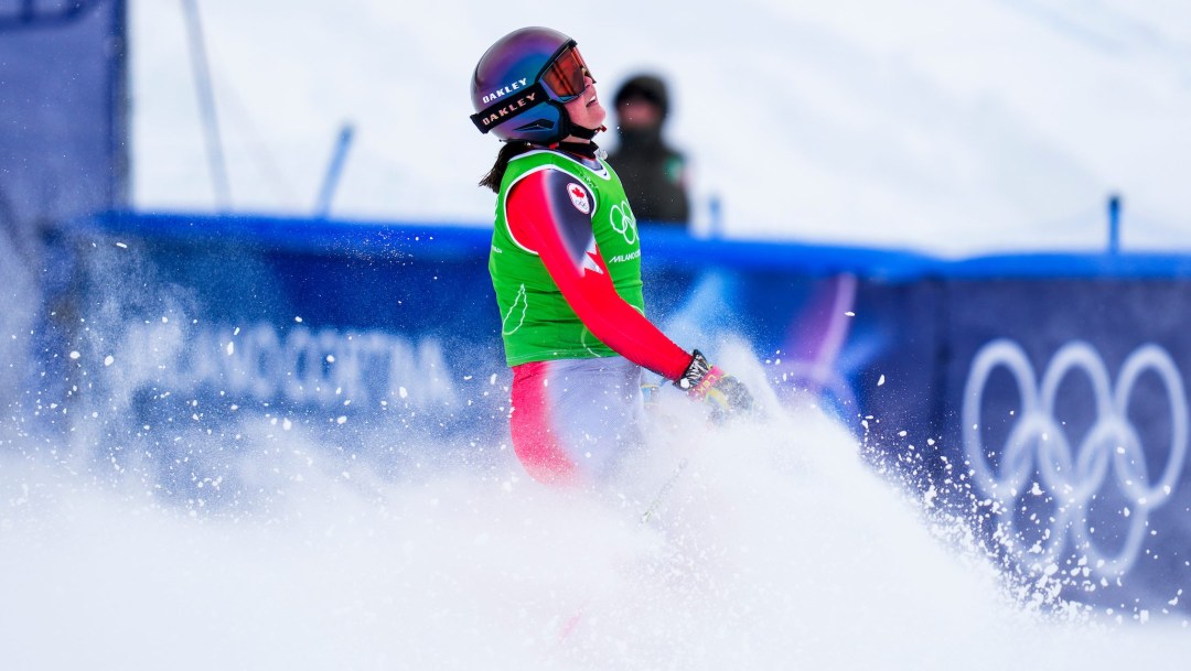 Team Canada’s Marielle Thompson reacts after being eliminated in the freestyle skiing women's ski cross