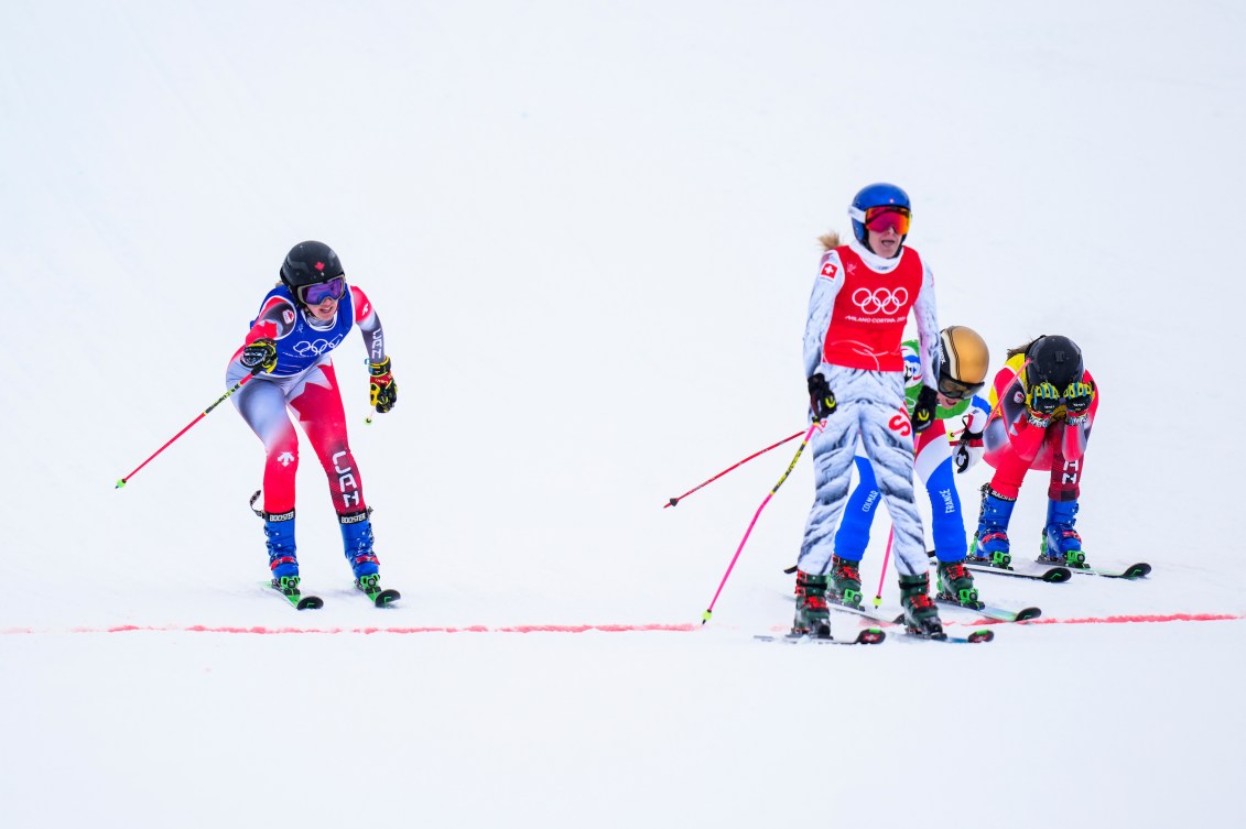 The finish of the quarterfinal featuring Brittany Phelan and Hannah Schmidt