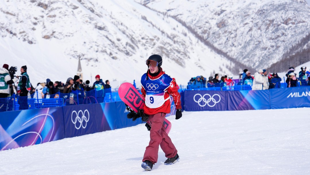 Mark McMorris reacts following his second run in Snowboard Men's Slopestyle finals