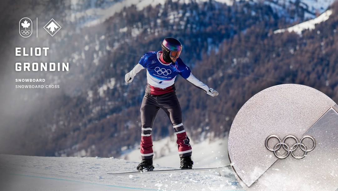 Snowboarder Eliot Grondin on the hill