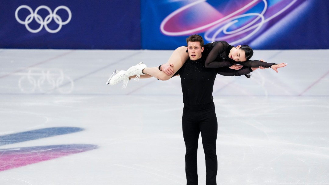 Lia Pereira and Trennt Michaud of Team Canada take part in a training session