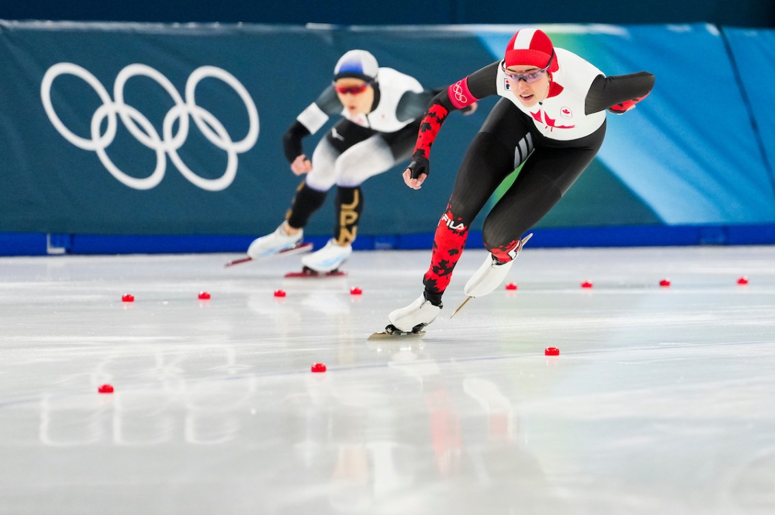 Beatrice Lamarche skates in the women’s 1000m speed skating event