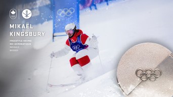 Freestyle skiier Mikael Kingsbury on the hill competing