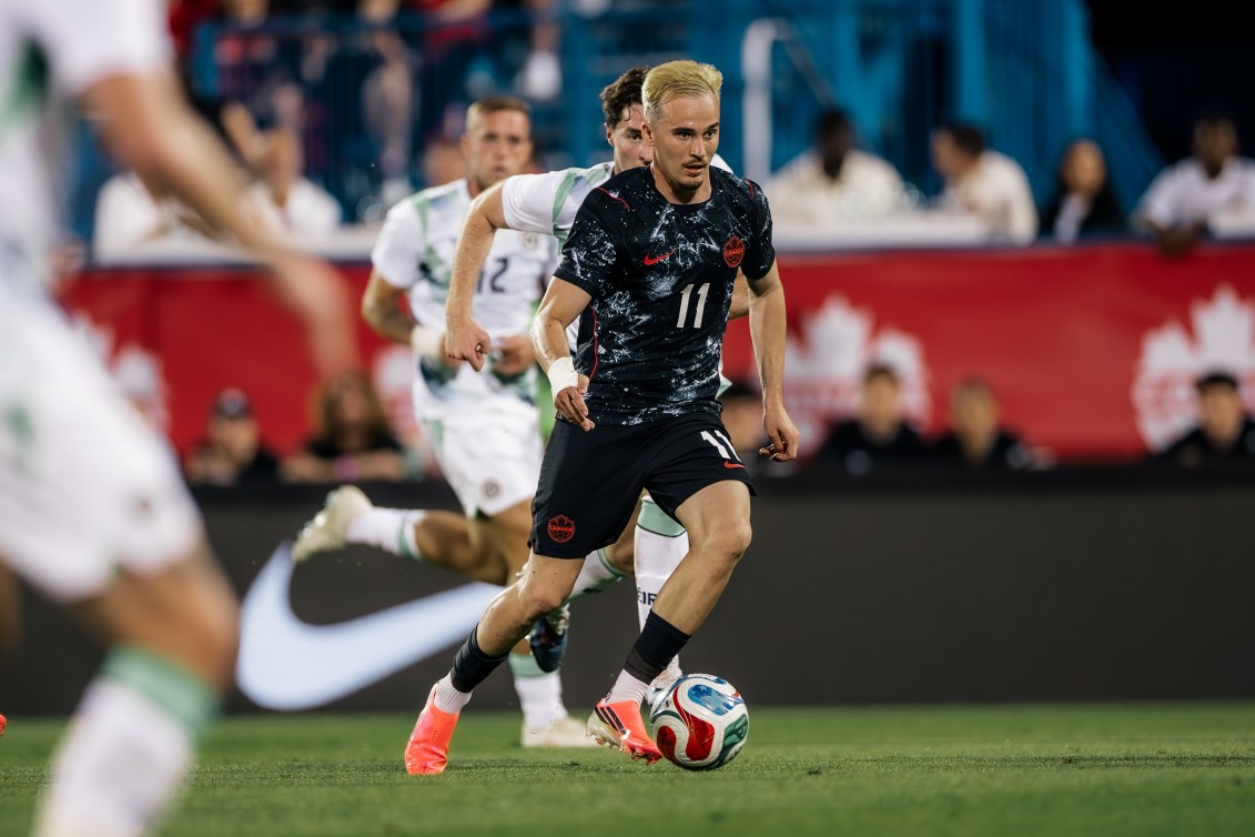 Canada's Liam Millar controls the ball during a friendly match against Republic of Ireland on June 5, 2026