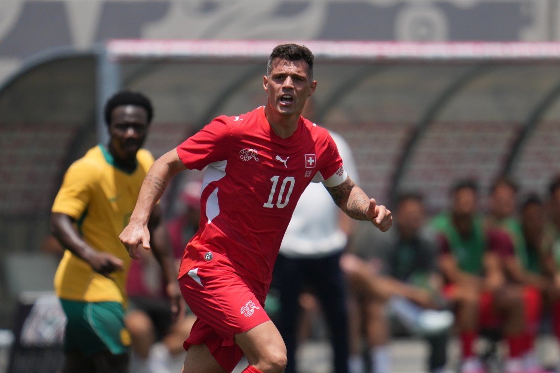 Switzerland midfielder Granit Xhaka runs during the first half of an international friendly soccer game against Australia