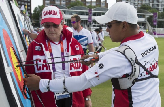 Archer Crispin Duenas loses to Ahmed El-Nemr of Egypt, during head-to-head eliminations at the 2012 London Olympics, on July 30, 2012.  THE CANADIAN PRESS/HO, COC - Jason Ransom