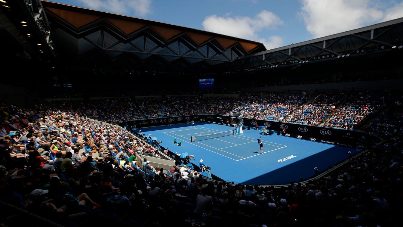À l’intérieur de l’arène Margaret Court lors du match de Milos Raonic contre Viktor Troicki aux Internationaux d’Australie, le 23 janvier 2016.
