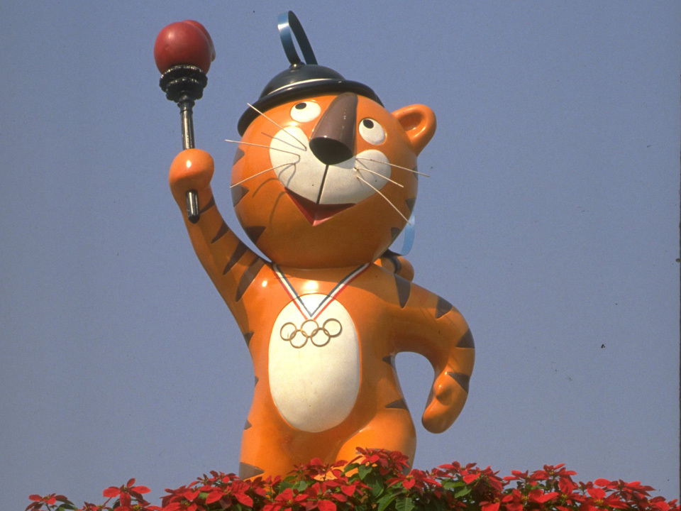 Hodori, mascotte des Jeux de Séoul, en 1988.