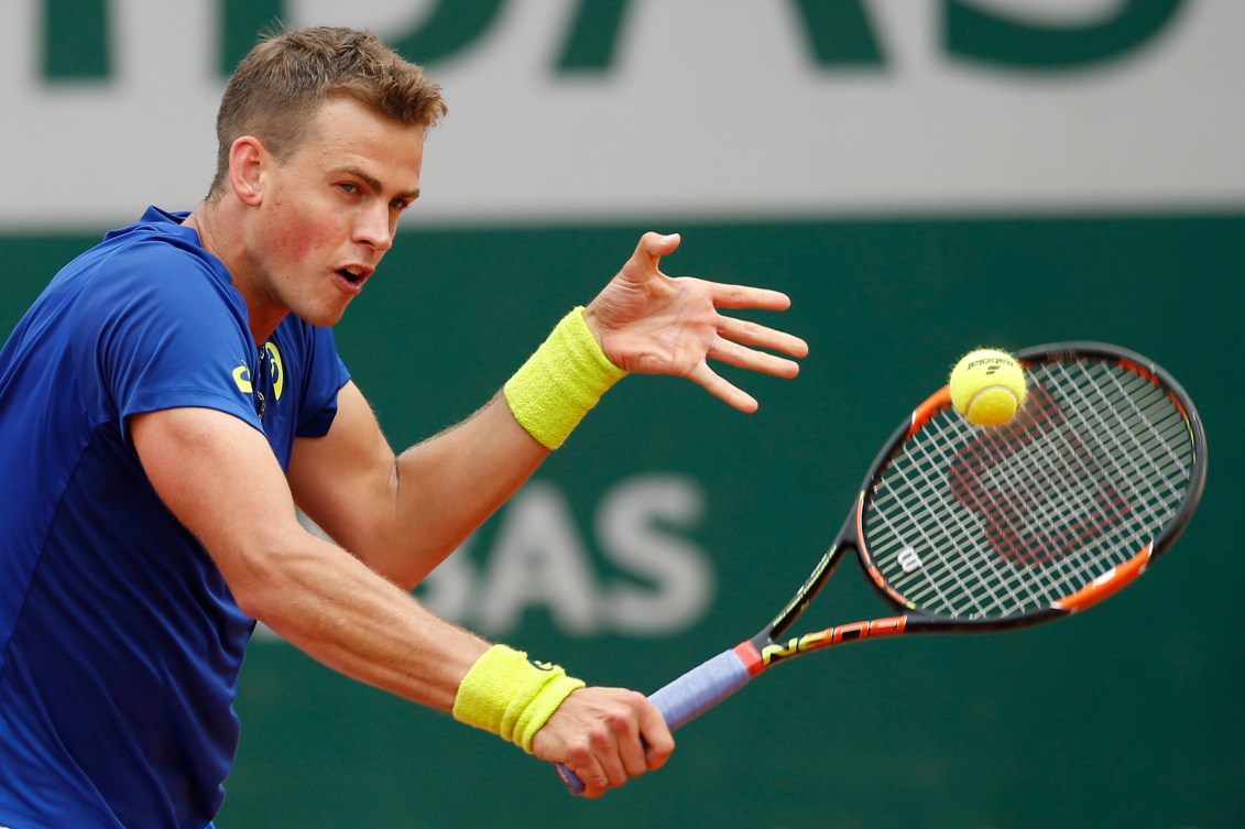 Vasek Pospisil à Roland-Garros le 26 mai 2016.  (AP Photo/Alastair Grant)