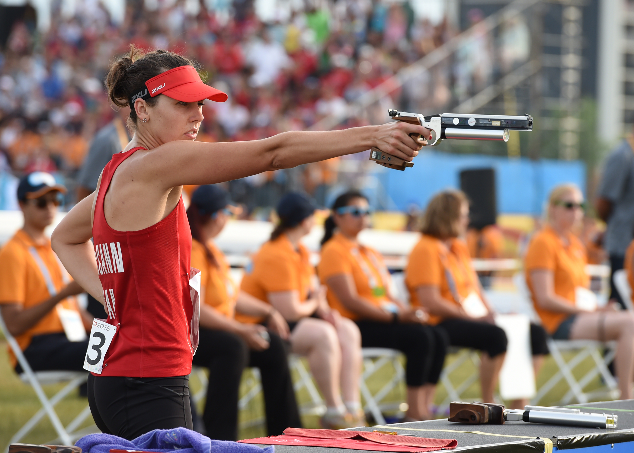 Melanie McCann competes in the Modern Pentathlon competition at the Toronto 2015 Pan Am Games. Jay Tse/COC