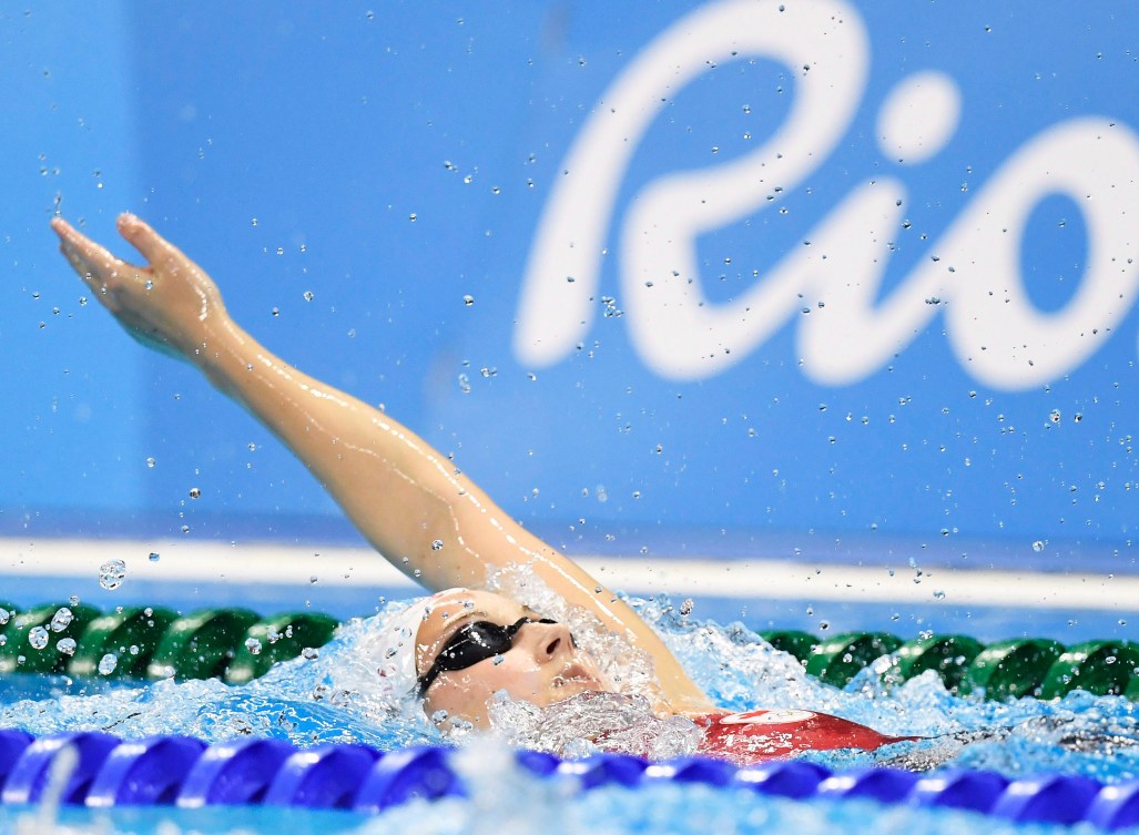Emily Overholt lors de l'épreuve du 400 m quatre nages aux Jeux olympiques de Rio, le 6 août 2016.