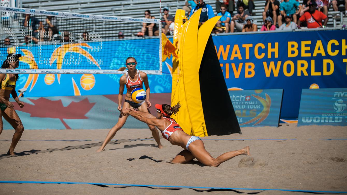 Jamie Broder et Kristina Valjas contre le Brésil durant les finales World Tour Swatch, le 14 septembre 2016. (Photo : Thomas Skrlj)