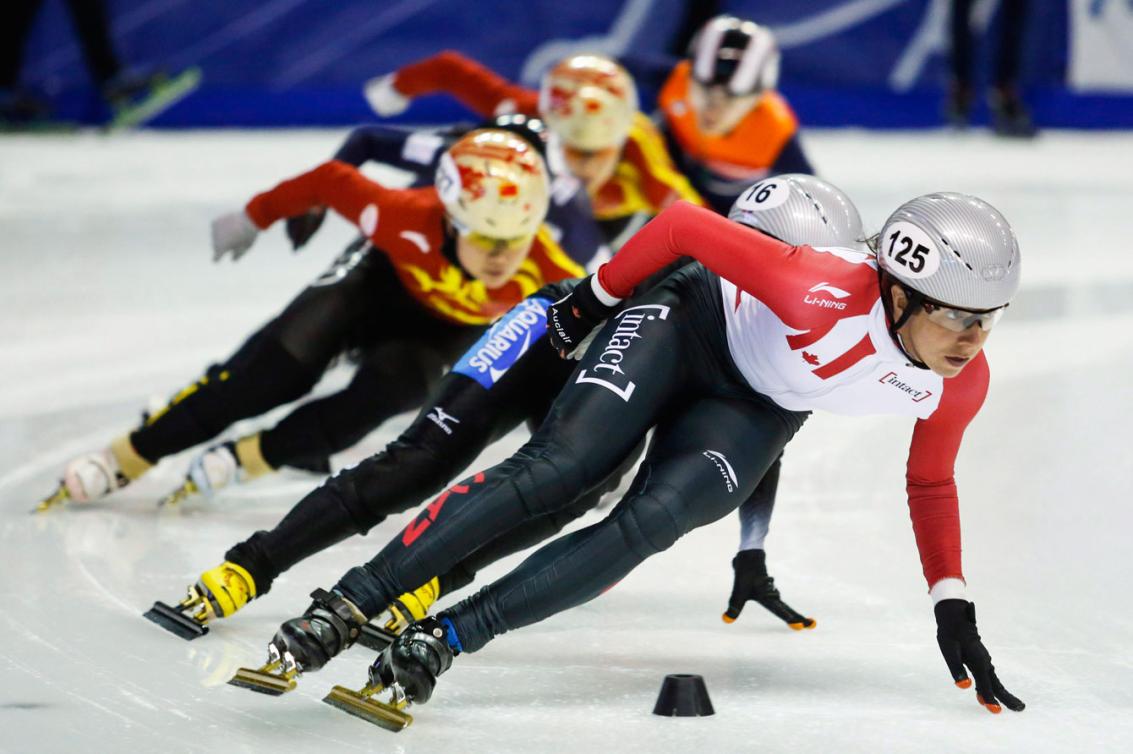 Marie-Ève Drolet lors de la finale du 1500 m à la Coupe du monde de Calgary, le 5 novembre 2016. ( Photo: THE CANADIAN PRESS/Jeff McIntosh)