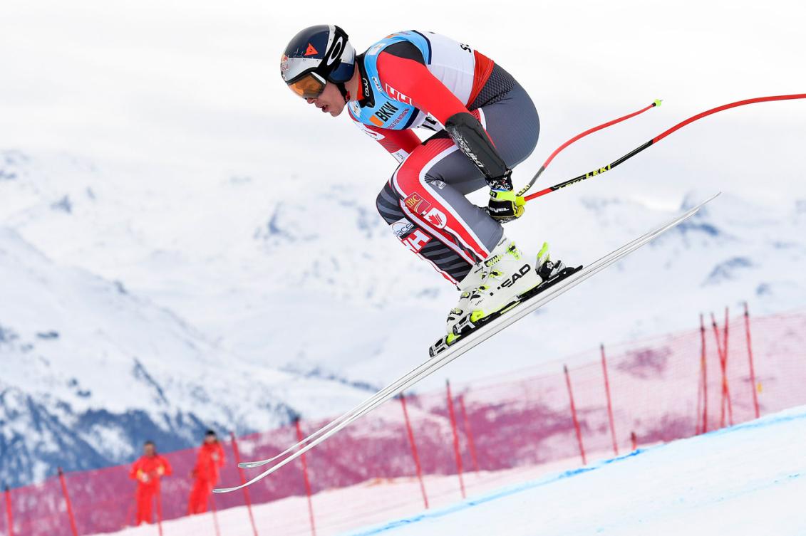 Erik Guay lors de l'épreuve du super-G aux Championnats du monde de ski alpin FIS de Saint-Moritz, le 8 février 2017. (Alexandra Wey/Keystone via AP)