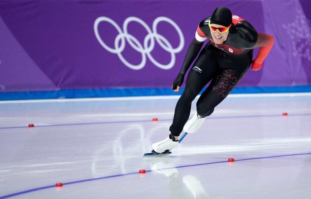 Le Canadien Benjamin Donnelly en action à l’épreuve masculine de 1500 m aux Jeux olympiques d’hiver de PyeongChang 2018 en Corée, le mardi 13 février 2018. Photo : COC/Jason Ransom