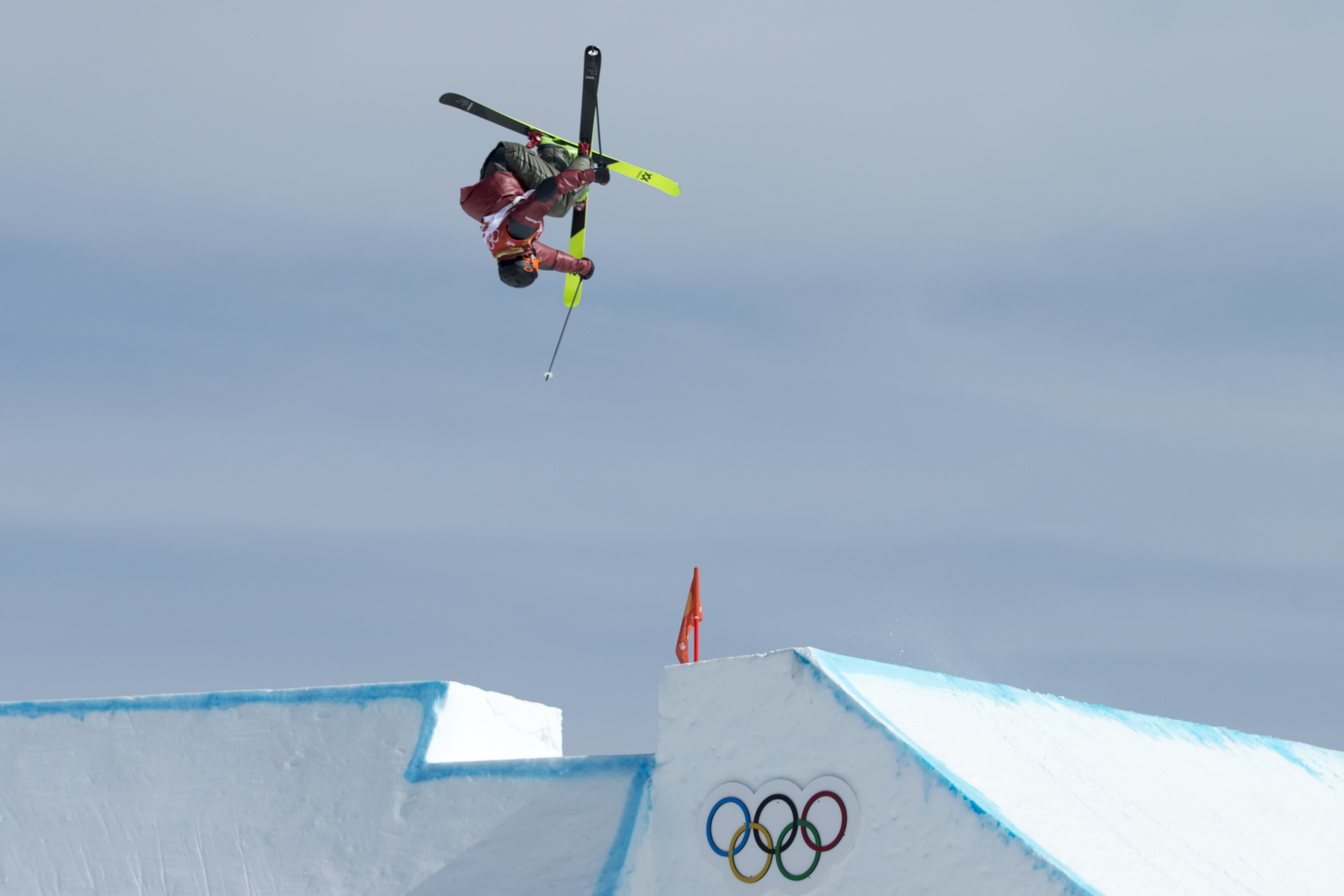Alex Beaulieu-Marchand d'Équipe Canada lors des qualifications de ski slopestyle au Phoenix snow park des Jeux olympiques de PyeomgChang, le 18 février 2018. (Photo/David Jackson)