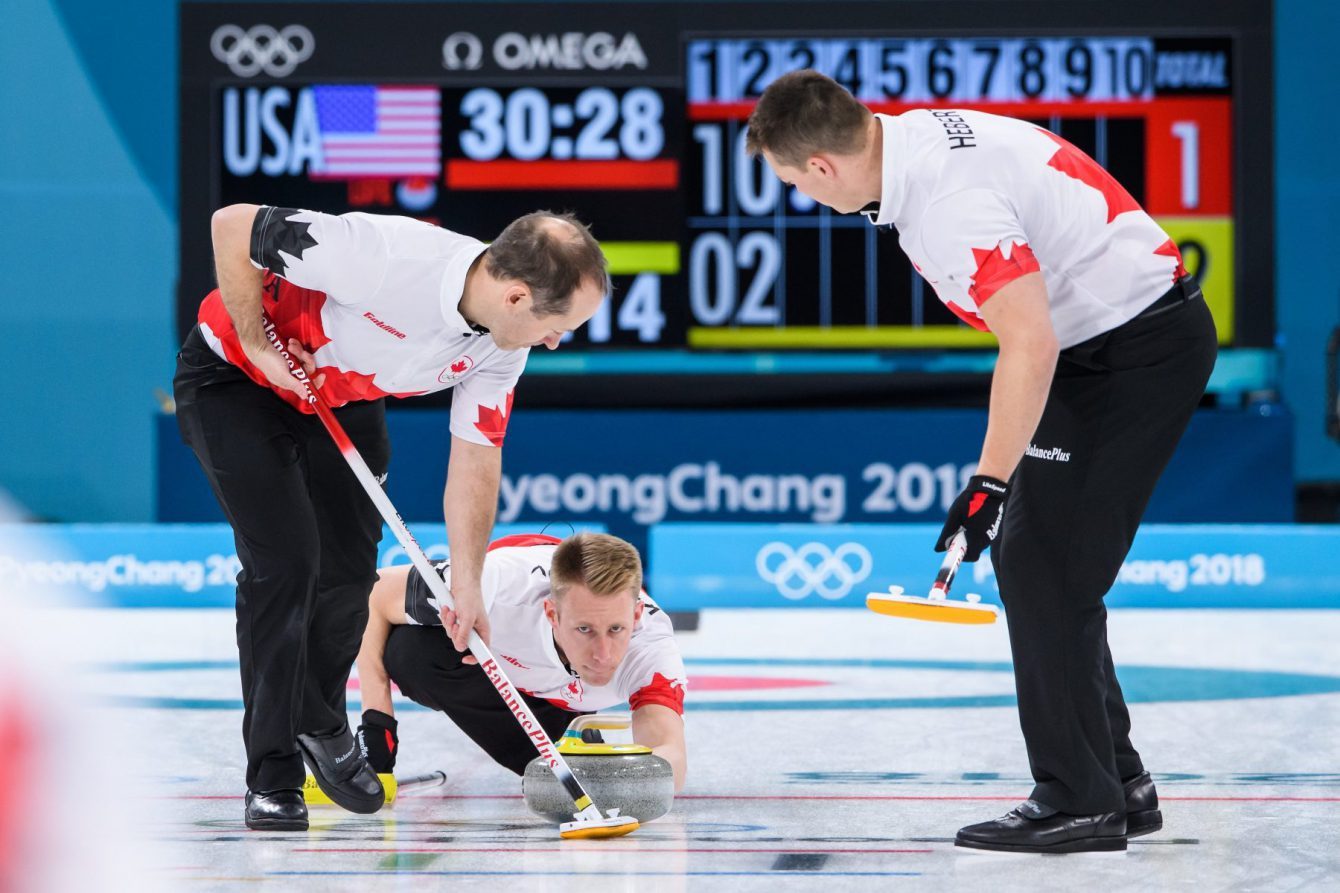 Canada c. États-Unis - Match de curling hommes de la ronde préliminaire lors des Jeux olympiques d'hiver de PyeongChang 2018 au Centre de curling de Gangneung en Corée du Sud, le 19 février 2018. (Photo : Vincent Ethier/COC)