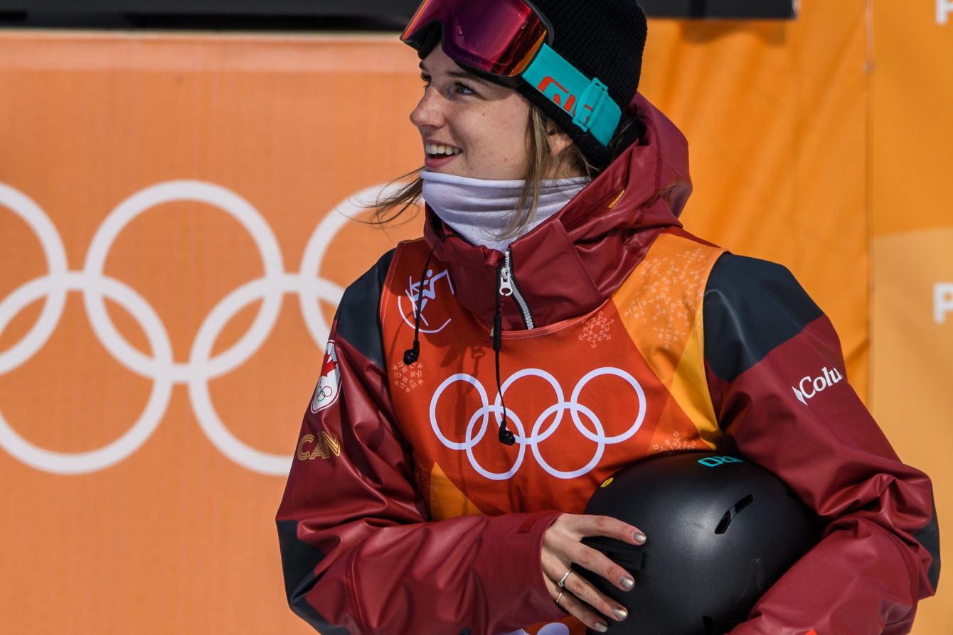 Cassie Sharp d'Équipe Canada lors des finales de demi-lune en ski acrobatique aux Jeux olympique de PyeongChang, en Corée du Sud, le 20 février 2018. (Photo : Vincent Ethier/COC)