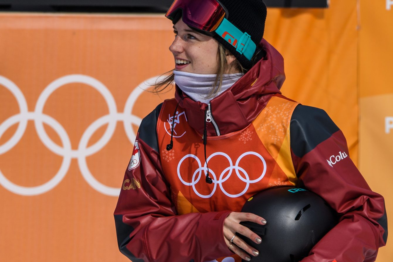 Cassie Sharp d'Équipe Canada lors des finales de demi-lune en ski acrobatique aux Jeux olympique de PyeongChang, en Corée du Sud, le 20 février 2018. (Photo : Vincent Ethier/COC)