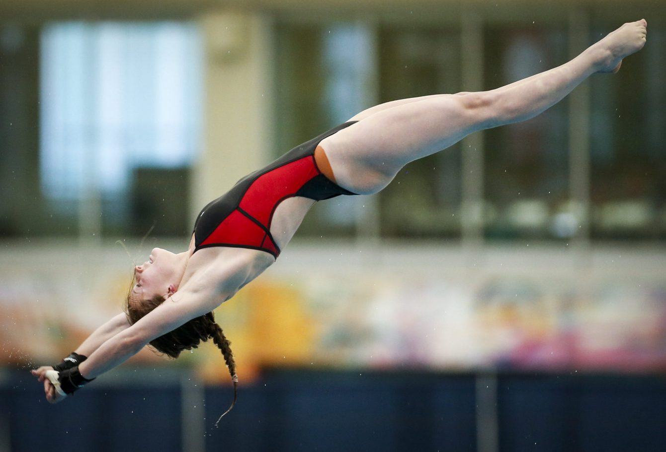 La Canadienne Caeli McKay lors du Grand Prix de plongeon de Calgary, en Alberta, le 13 mai 2018. Photo : THE CANADIAN PRESS/Jeff McIntosh